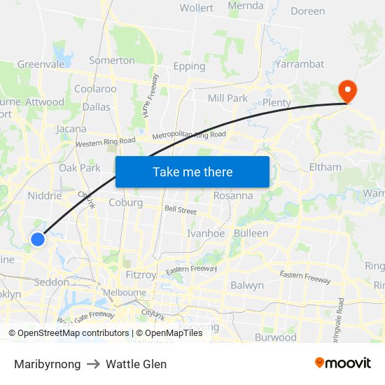 Maribyrnong to Wattle Glen map