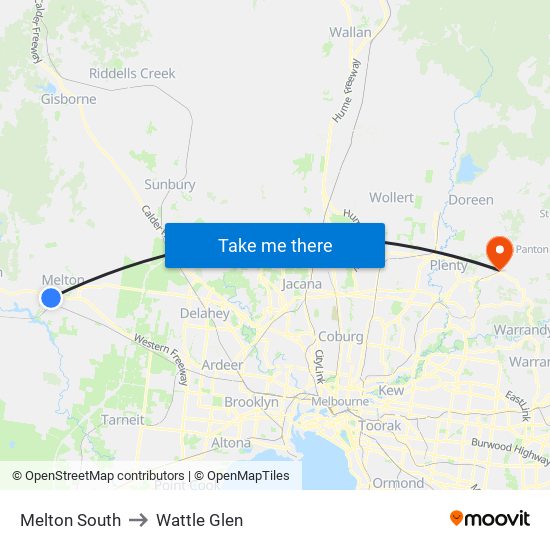 Melton South to Wattle Glen map