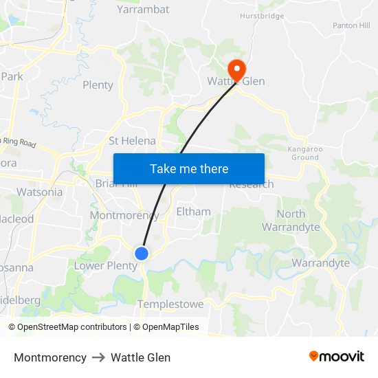 Montmorency to Wattle Glen map