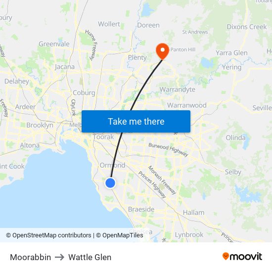 Moorabbin to Wattle Glen map