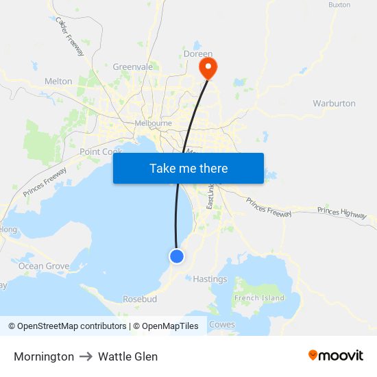 Mornington to Wattle Glen map