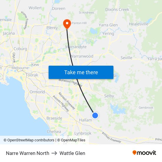 Narre Warren North to Wattle Glen map