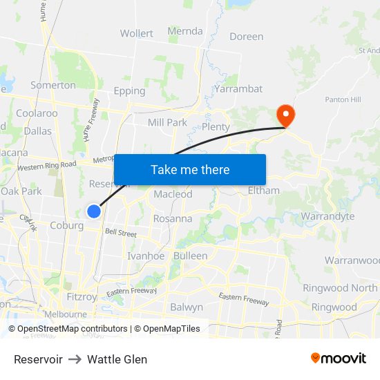 Reservoir to Wattle Glen map