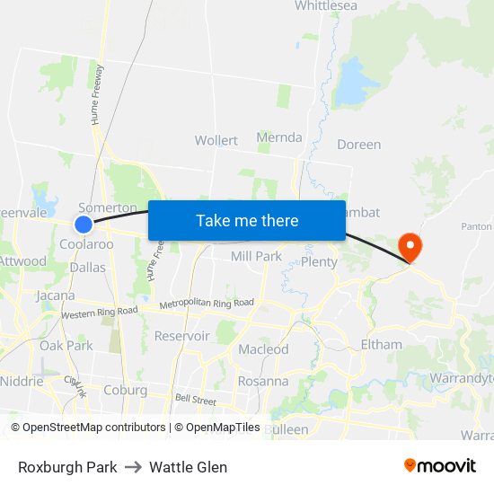 Roxburgh Park to Wattle Glen map