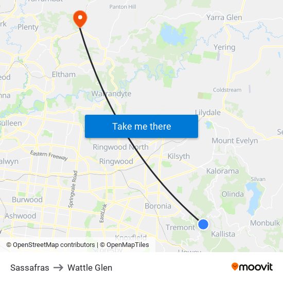 Sassafras to Wattle Glen map