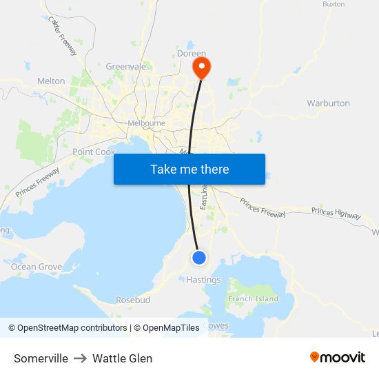 Somerville to Wattle Glen map