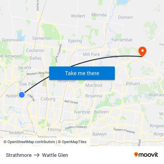 Strathmore to Wattle Glen map