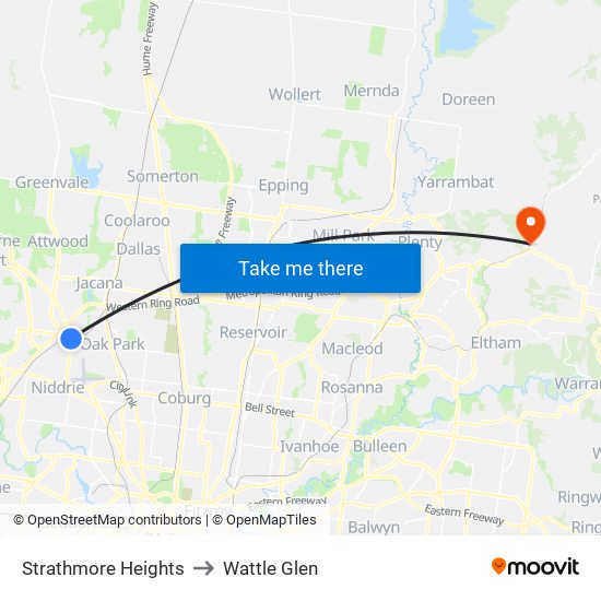 Strathmore Heights to Wattle Glen map