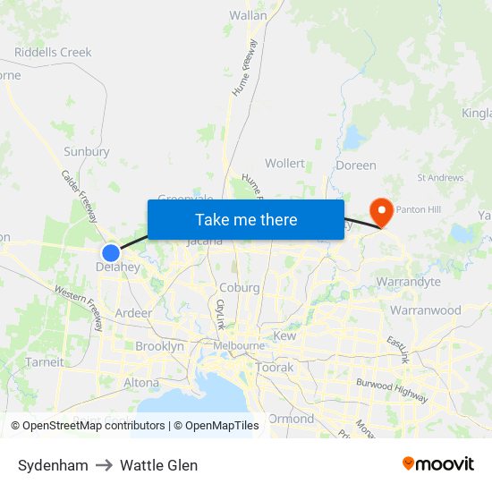 Sydenham to Wattle Glen map