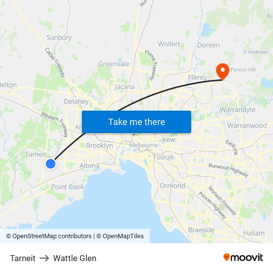 Tarneit to Wattle Glen map