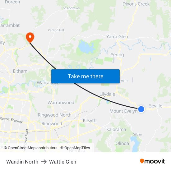 Wandin North to Wattle Glen map