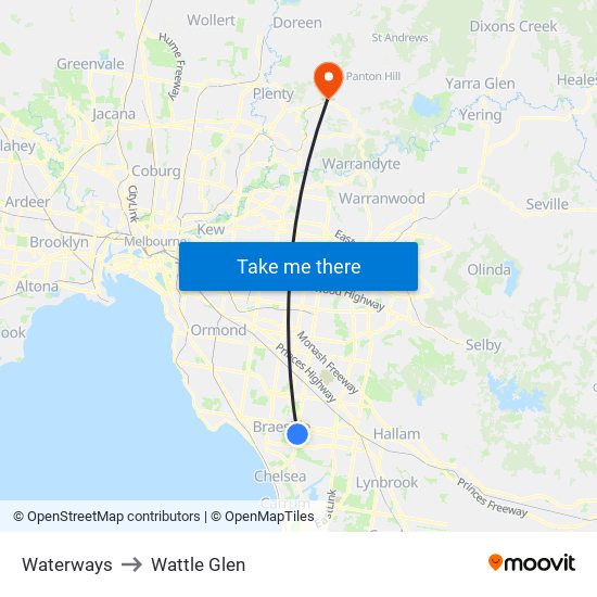 Waterways to Wattle Glen map