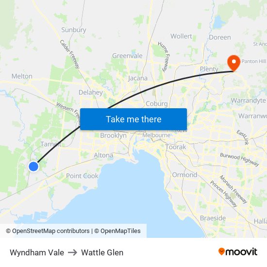 Wyndham Vale to Wattle Glen map