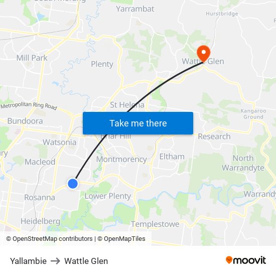 Yallambie to Wattle Glen map