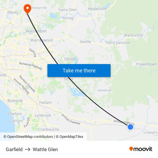 Garfield to Wattle Glen map