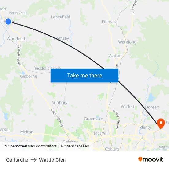 Carlsruhe to Wattle Glen map