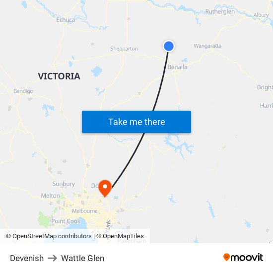 Devenish to Wattle Glen map