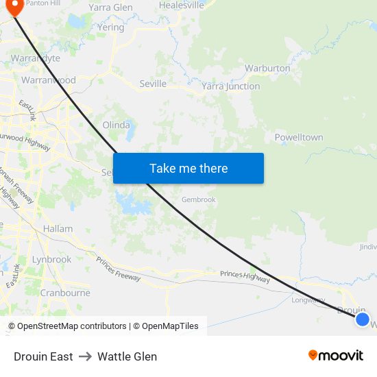 Drouin East to Wattle Glen map