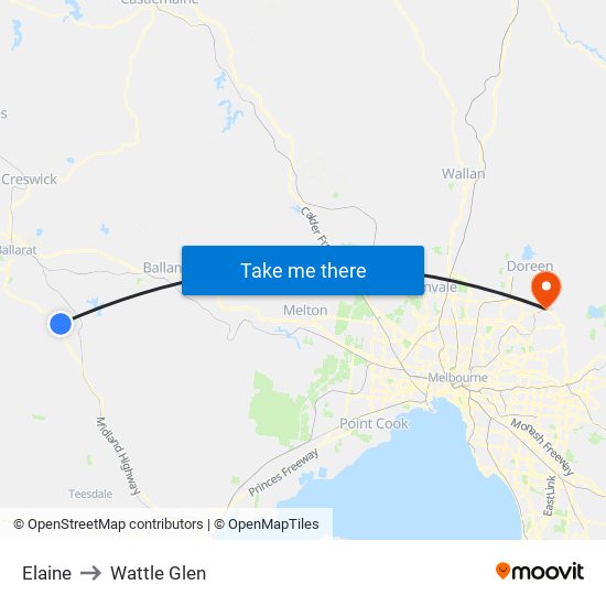 Elaine to Wattle Glen map