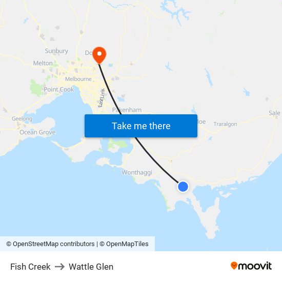 Fish Creek to Wattle Glen map