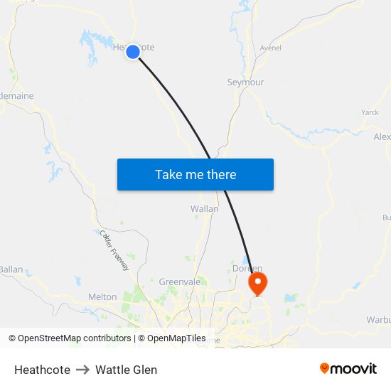 Heathcote to Wattle Glen map