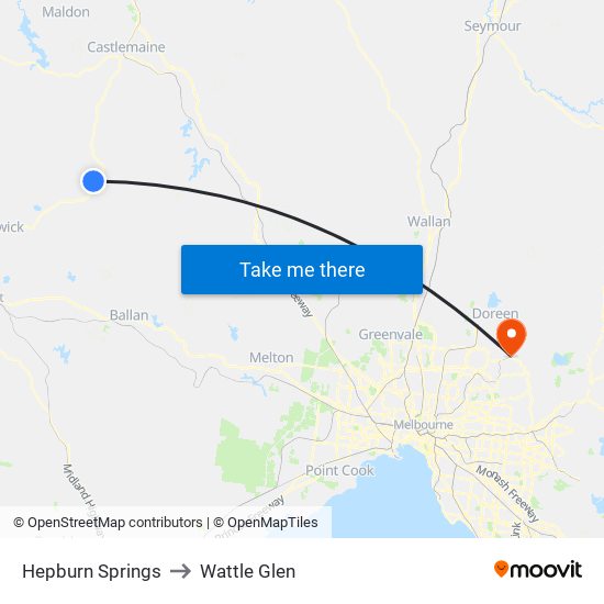 Hepburn Springs to Wattle Glen map