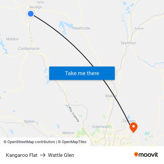 Kangaroo Flat to Wattle Glen map