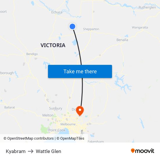 Kyabram to Wattle Glen map