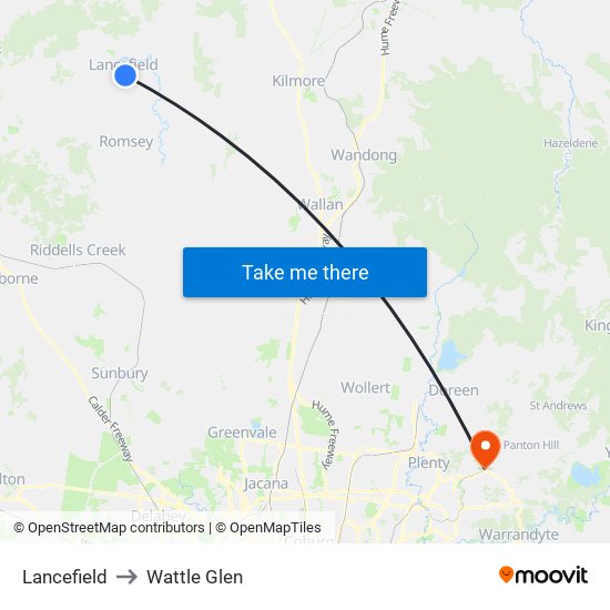 Lancefield to Wattle Glen map