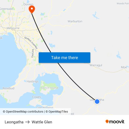 Leongatha to Wattle Glen map