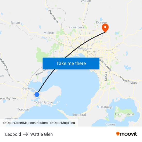 Leopold to Wattle Glen map