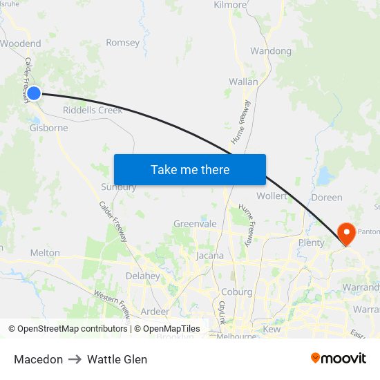 Macedon to Wattle Glen map