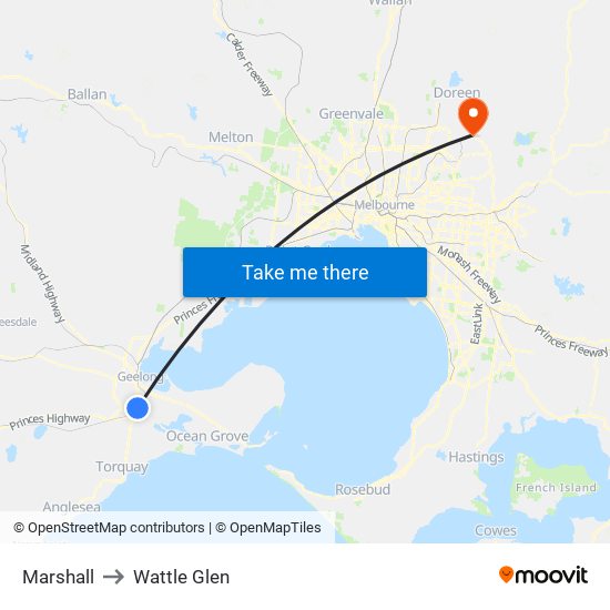 Marshall to Wattle Glen map