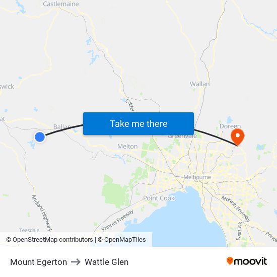 Mount Egerton to Wattle Glen map