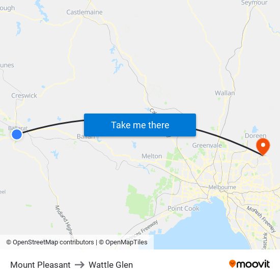 Mount Pleasant to Wattle Glen map