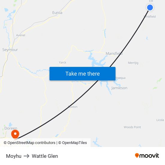 Moyhu to Wattle Glen map