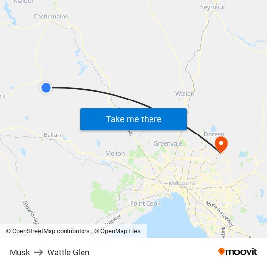 Musk to Wattle Glen map