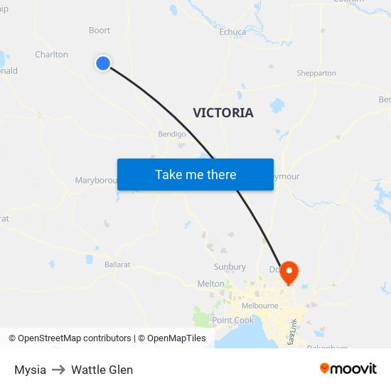 Mysia to Wattle Glen map