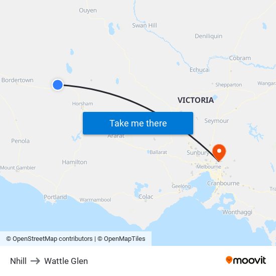 Nhill to Wattle Glen map