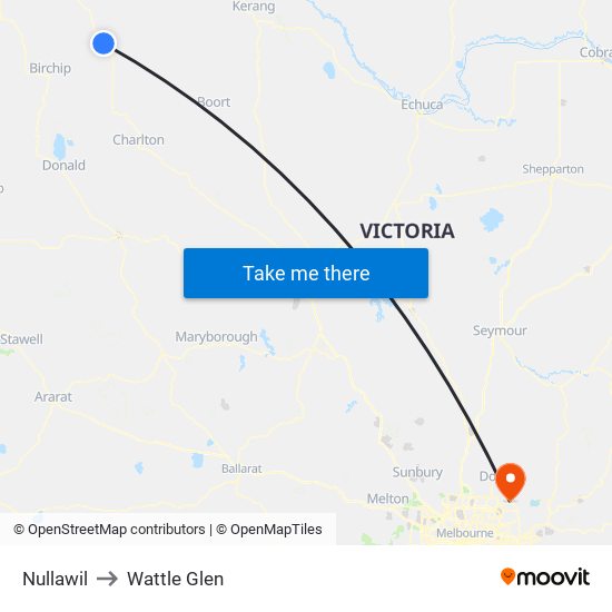 Nullawil to Wattle Glen map