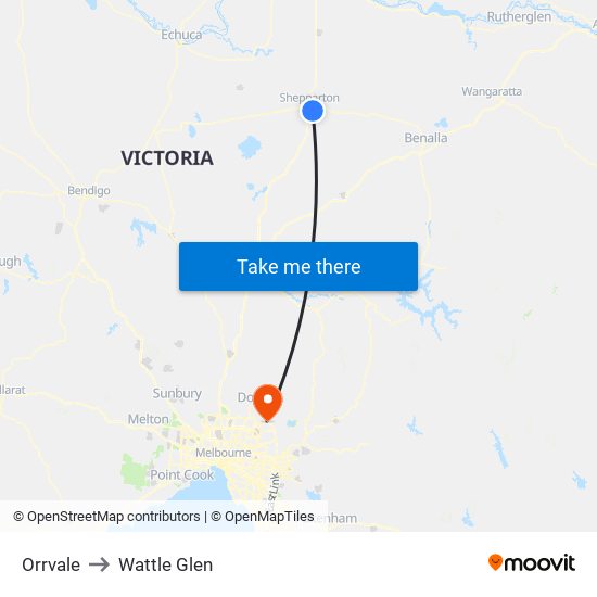 Orrvale to Wattle Glen map