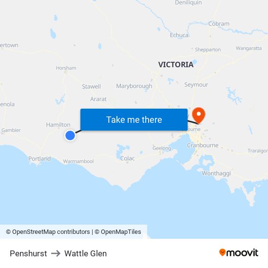 Penshurst to Wattle Glen map