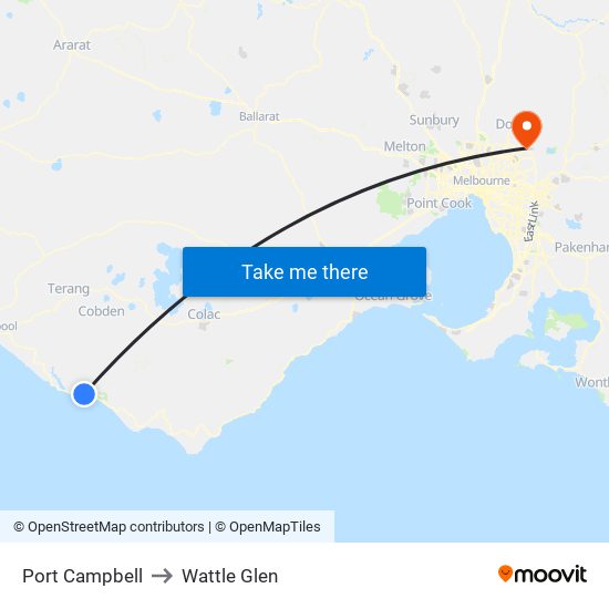 Port Campbell to Wattle Glen map