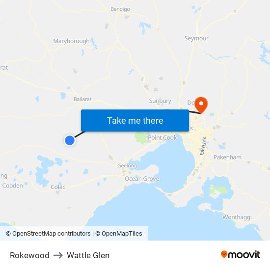 Rokewood to Wattle Glen map