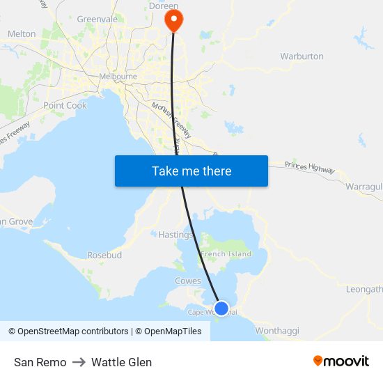 San Remo to Wattle Glen map