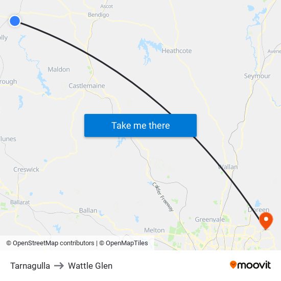 Tarnagulla to Wattle Glen map