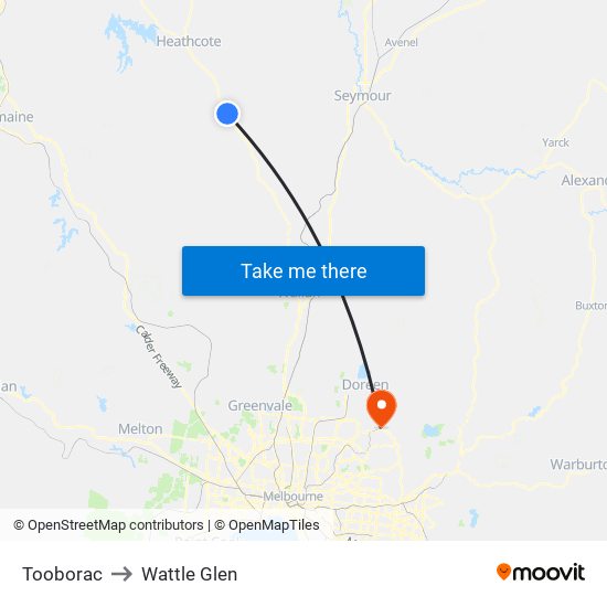 Tooborac to Wattle Glen map