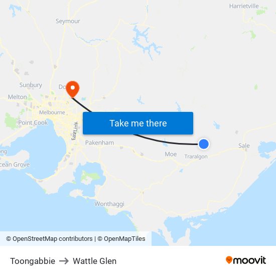 Toongabbie to Wattle Glen map