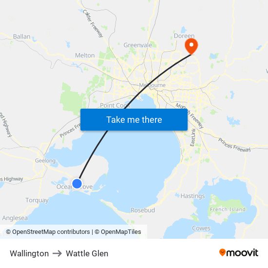 Wallington to Wattle Glen map