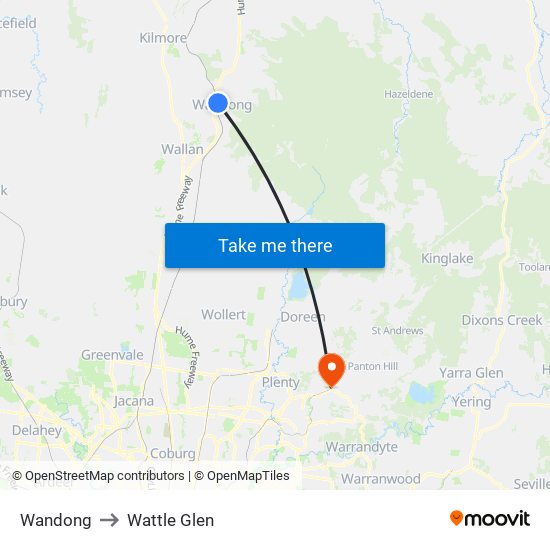 Wandong to Wattle Glen map